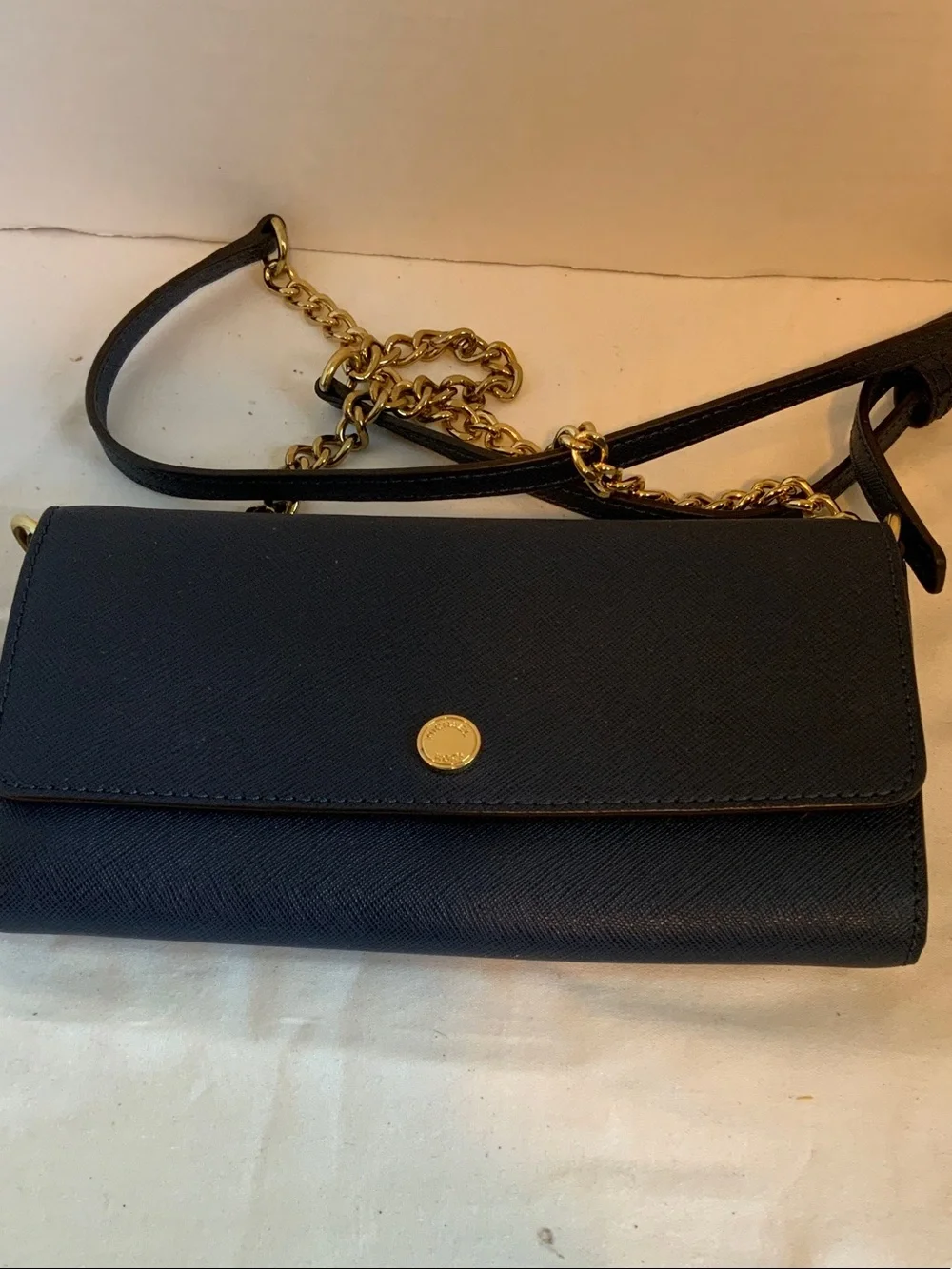 Michael Kors Navy Crossbody Wallet with Gold Chain Strap